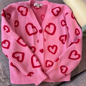 Pink & Red Heart Kids Sweater